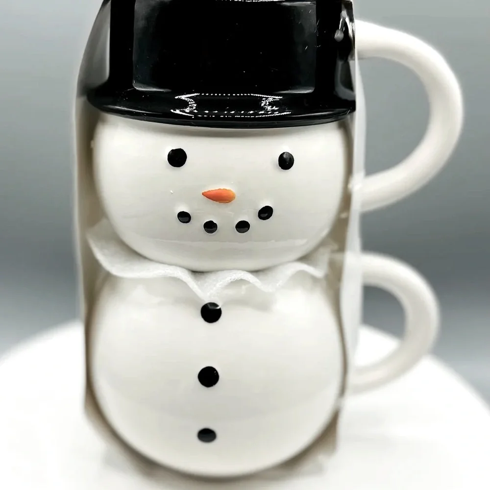 🆕 Target Stackable Snowman Mugs Set of 2 Ceramic Mugs, Christmas Holiday Decor